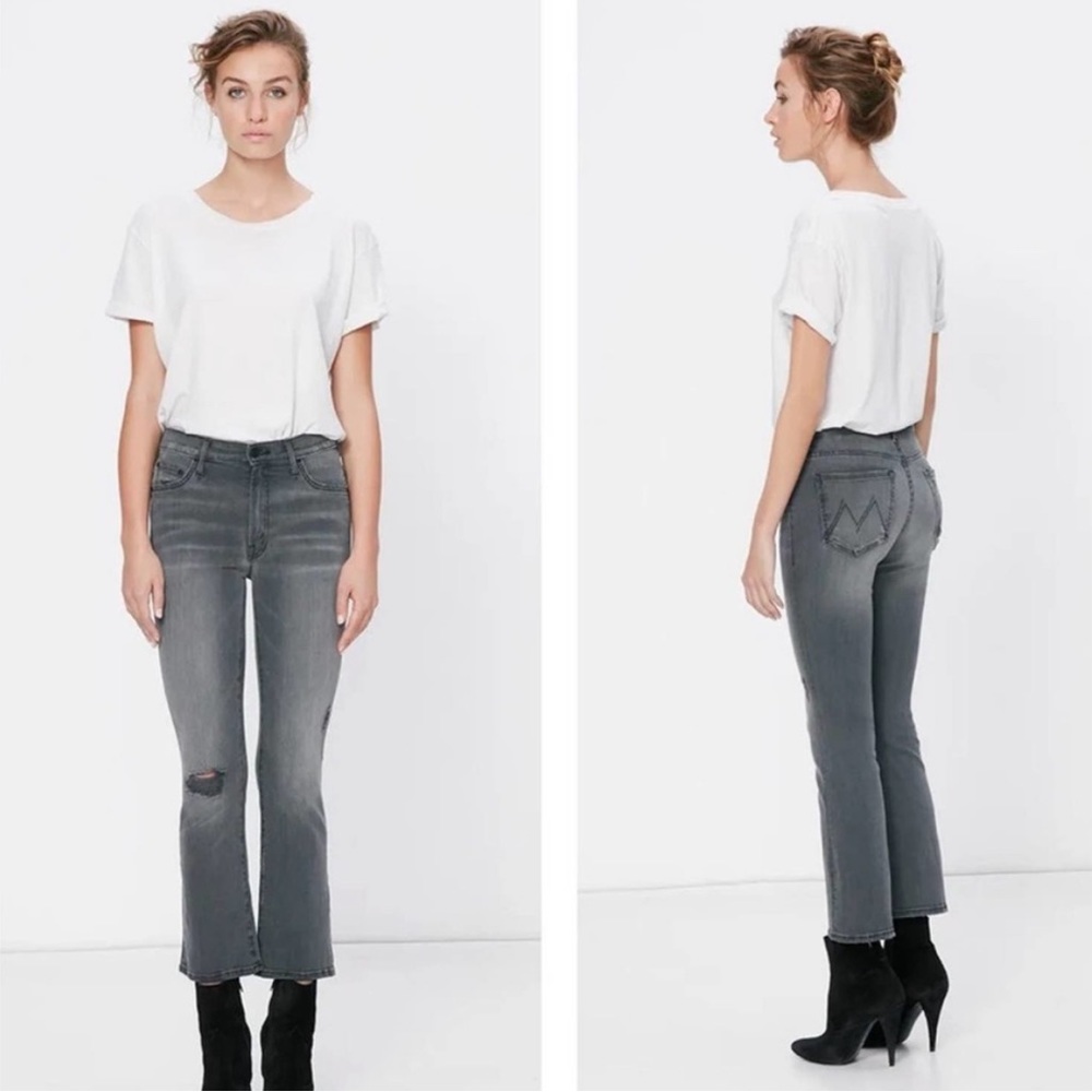 MOTHER The Insider Crop Distressed Black Jean Crop Flare Size 25